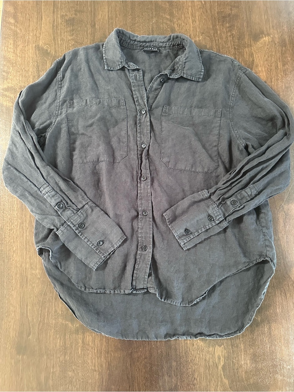 Anine Bing Black Linen Button Up Shirt with oversized cuffs M EUC